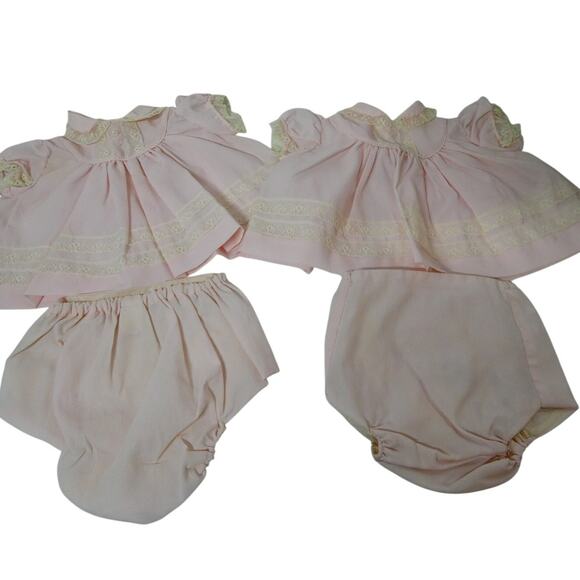 Vintage/Antique Twin Newborn Girl Outfits Lace Collared Polyester Pink - Picture 1 of 5